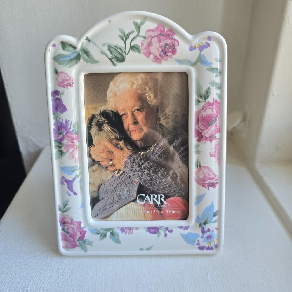 Vintage Floral Ceramic Carr Frame 3.5x5 Photo Cottagecore Country‎ Farmhouse